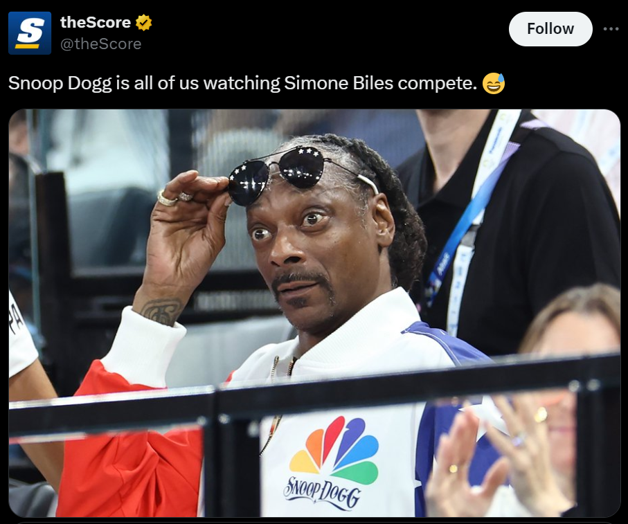 Photograph - S theScore Snoop Dogg is all of us watching Simone Biles compete. Snoop Dogg